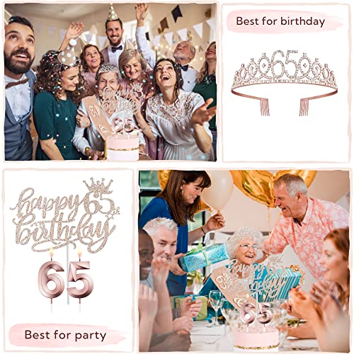 Bella Meri 65Th Birthday Gifts For Women, 65Th Birthday Tiara Crown, Sash, Cake Toppers,Birthday Candles, 65 Birthday Decorations Women #TOP4
