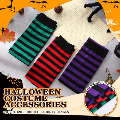 Eurzom 3 Pairs Witch Striped Socks High Thigh Socks over Knee Thin Tights Casual Long Stocking for Women Girls Halloween4