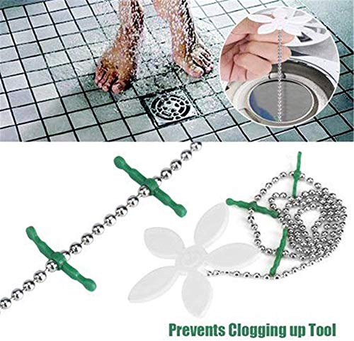 Drain Hair Catcher, 10 Pack,Flower Shower Hair Cleaning Chain, Drain Clog Remover, Tool for Drain Cleaning, Bathroom Chain Hook, Hair Trap for Bathtub Kitchen (White-10) - Thumbnail 5
