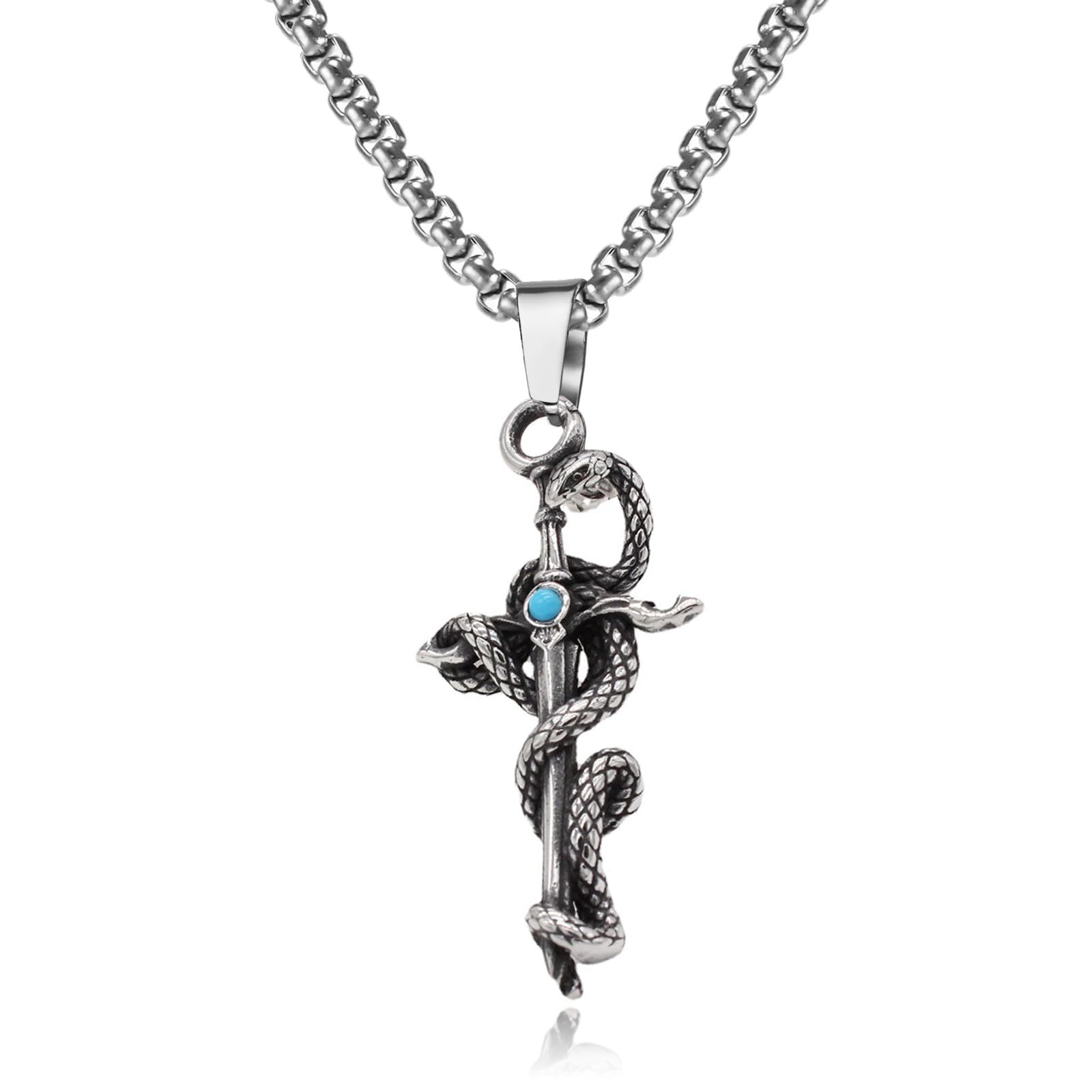 YANCHUN Dragon Sword Necklace for Men Silver Dagger Pendant Necklace Punk Style Dragon Necklace Halloween Gothic Jewelry for Boys