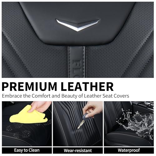 Image of FLORICH Leather Car Seat Cover Automotive Seat Covers Front Seat Waterproof Full Coverage Car Seat Cushion Protector Universal Fit for Most Cars Trucks SUV, Black