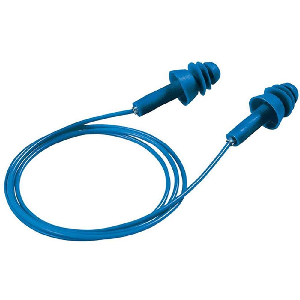 Uvex Whisper+ Detectable Earplug with Cord Reusable Plastic Plug Blue
