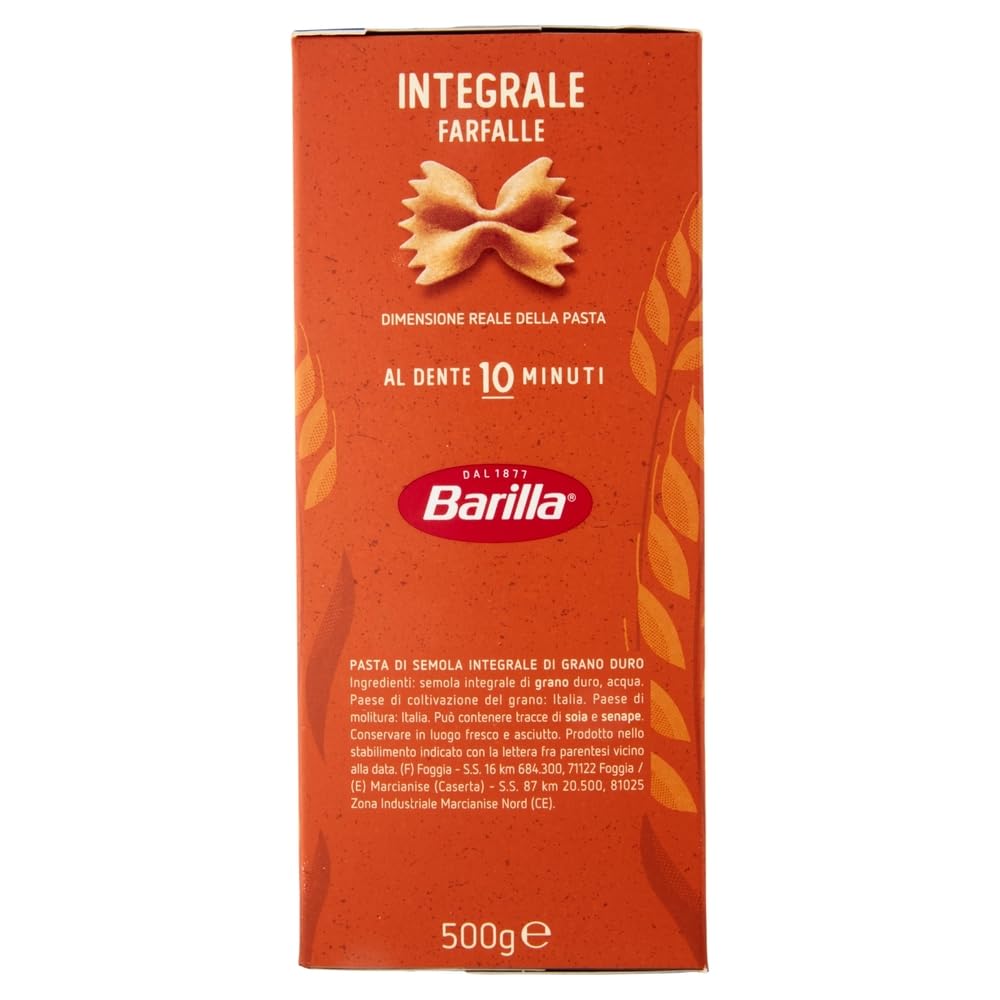 30x Barilla Vollkorn Pasta Integrale Farfalle Integrali Vollkorn italienisch Nudeln 500g pack + Beni Culinari Kostenloser Schlüsselanhänger
