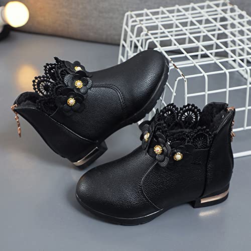 Boots for Girls Kids Baby Princess Shoes Fashion Bowkont Waterproof Zipper Knee Boots Lined Tall Winter Boots (Black #2, 10.5-11 Years)4