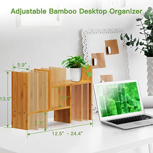 Pipishell Bamboo Desktop Shelf Organizer & Bamboo Book Stand, Cookbook Stands With 5 Adjustable Height #TOP2