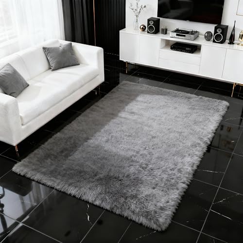 Tapis de chambre 160x210 cm gris clair moderne et antidérapant - 4