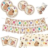 KASFDBMO Conjunto De Decoraciones De Fiesta con Diseño De Carpinchos De Dibujos Animados Vasos De Platos Colgantes para Celebraciones En Interiores Y Exteriores Vasos Desechables De De