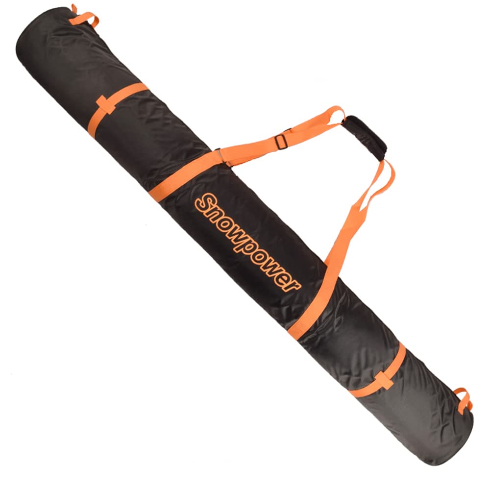UNISTRENGH Fully Padded Single Ski Travel Bag with Dual Layer Thicken Padded Skiing Soft Case Bag Shoulder Handle Bag (Orang/Black, 170CM)