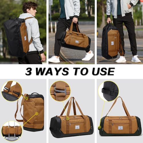Laripwit Travel Duffle Bag for Men 40L Medium Gym Duffel Backpack with Shoe Compartment & Wet Pocket Sports Holdalls Women Weekend Overnight Bag for Traveling Camping, Brown - Image 4