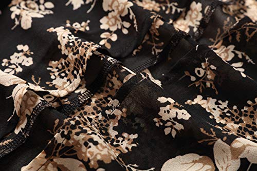 olrain Women's Floral Print Sheer Chiffon 3/4 Bat Sleeve Casual Loose Kimono Cardigan Capes (Large, Black Floral) - Thumbnail 5