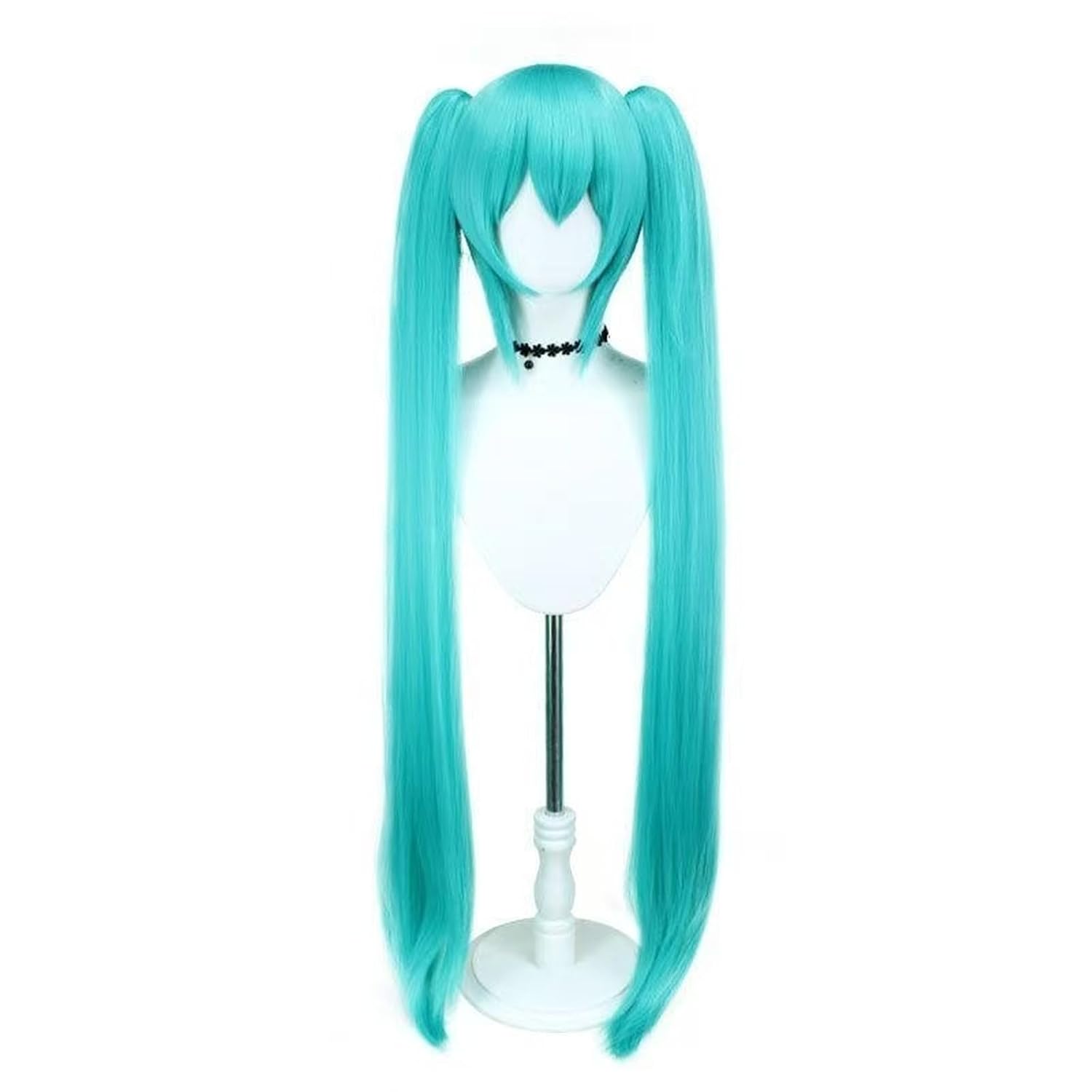 Manlisen 48-Inch Teal Green Cosplay Wig with Double Ponytails – 120cm Long Heat Resistant Straight Wig with Bangs, Adjustable Cap, for Halloween Costume Party, Anime Convention & Lolita Theme Events