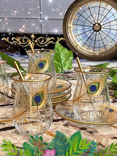 ALTIN TAVUS KUŞU DESENLİ 6 KİŞİLİK ÇAY SETİ - Görsel 2