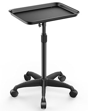 Salon Tray, Adjustable Height Salon Rolling Tray Cart with Wheels, Aluminum Hairstylist Color Tattoo Tray with Wheels for Salon&Spa Use43inch-Black