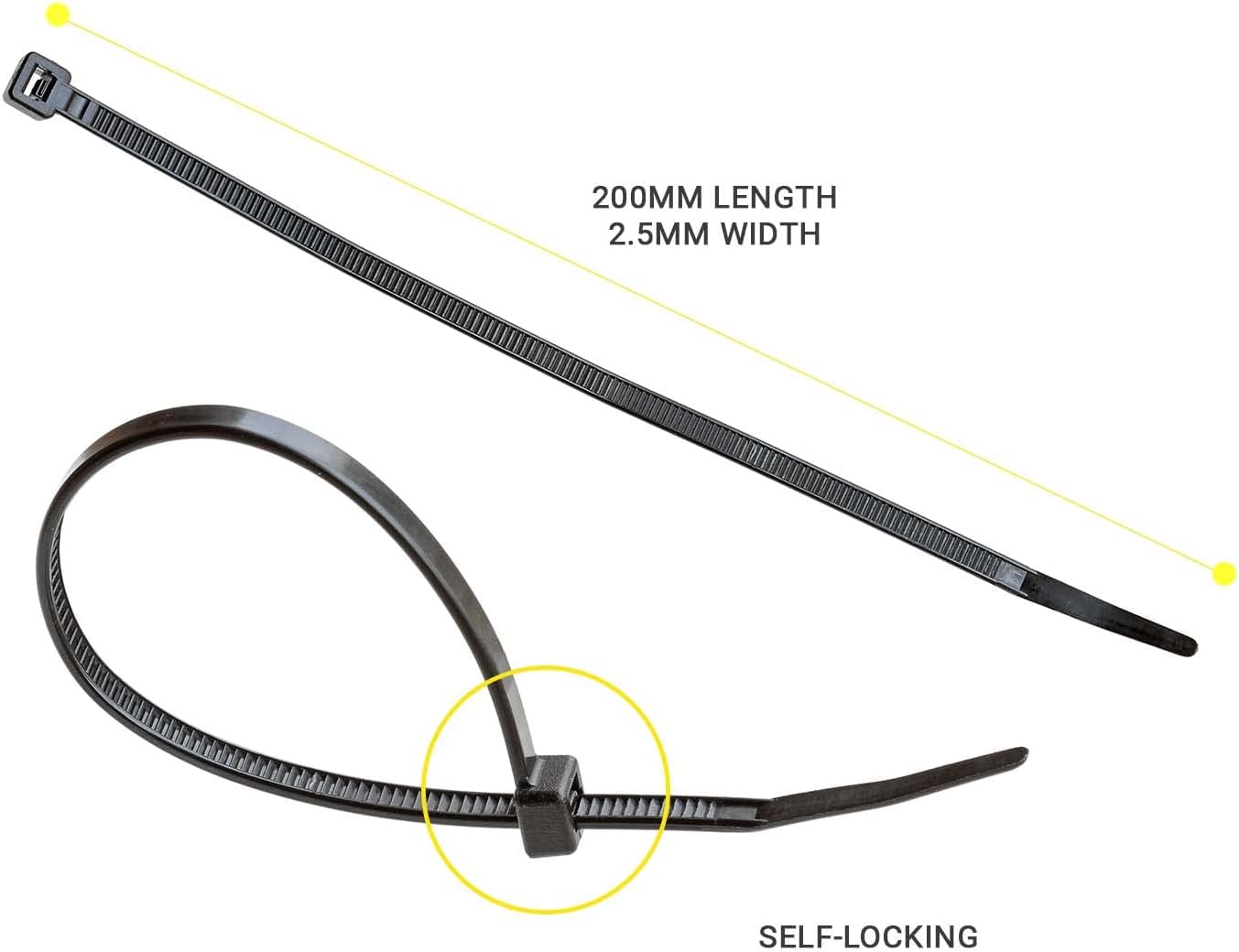 Arctic Hayes TIES200 1 Cable Ties 100-Pieces, 203 mm Length x 2.5 mm Width, 200mm x 2.5mm, Black, 100 Count