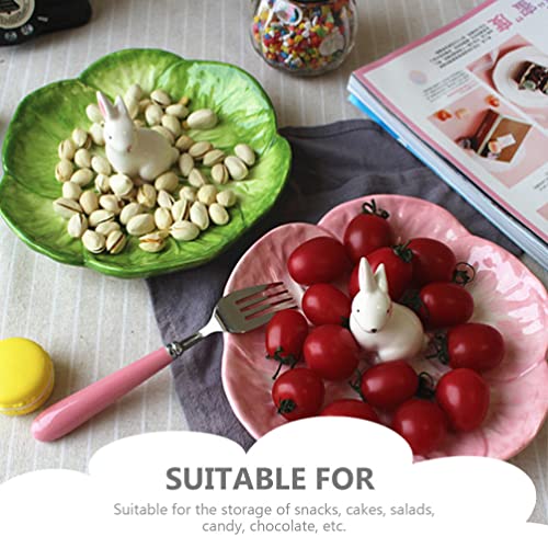 Bandeja de cerâmica bandeja decorativa tigela de servir em forma de repolho com estátua de coelho pr