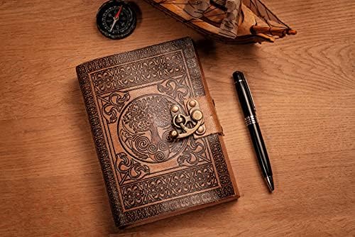 DreamKeeper Leather Journal Handmade Journals For Women and Men - Celtic Travel Notebook - Original Antique Tree Of Life Design - Plain Paper - Beautifully Crafted Note Book  A5 Sketchbook