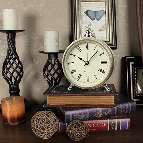 Maxspace Golden Desk Clock, Retro Vintage Non-Ticking Battery Operated Small Alarm Clock, Quartz Movement Hd Glass Metal Silent Table Clock For Bedroom Living Room Indoor Decoration Kids #TOP1