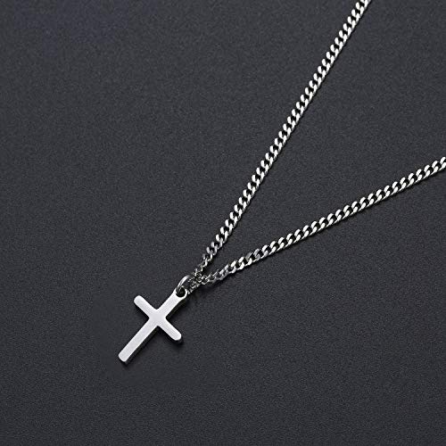 Joxevyia Cross Necklace for Boy 14K Gold Filled Stainless Steel Small Cross Pendant with Cuban Chain Necklace Simple Faith Jewelry for Men Women Girls 16-24 Inches, Metal, Cubic Zirconia