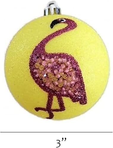 Miniatura 3 de Christmas Market Ornaments - Adorno navideño de bola de flamenco, decoración tropical para árbol de vacaciones (inastillable), amarillo neón  rosa