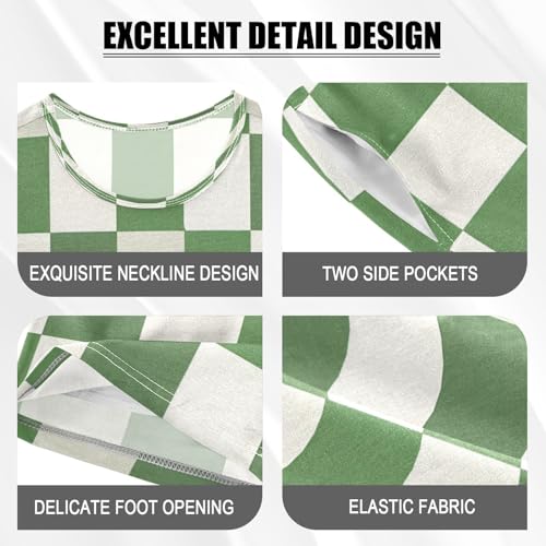 senya Short Sleeve Pajamas Sets Summer Cotton Sleepwear Green and White Checkered4