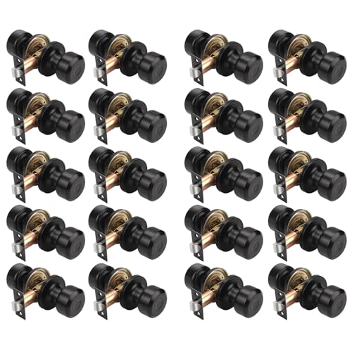 KNOBWELL Matte Black Closet Door Knob, Interior Door Knobs with Cylindrical Shape Knob for Passage, Hallway Doors, Keyless Non-Locking Indoor Door Knob, 20 Pack