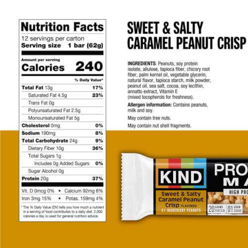 Image of KIND Protein MAX Sweet & Salty Caramel Peanut Crisp Snack Bars, Keto Friendly, 20g Protein, 12 Count