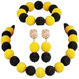 aczuv Nigerian Wedding African Beads Jewelry Set Women Simulated Pearl Necklace and Earrings (Black-Yellow)