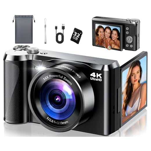 4K Digital Camera for Photography & Travel, 56MP Autofocus Vlogging Camera with 3" 180° Flip Screen, 16X Zoom, Compact Point and Shoot Camera for Beginners and Teens, 32GB Card Included