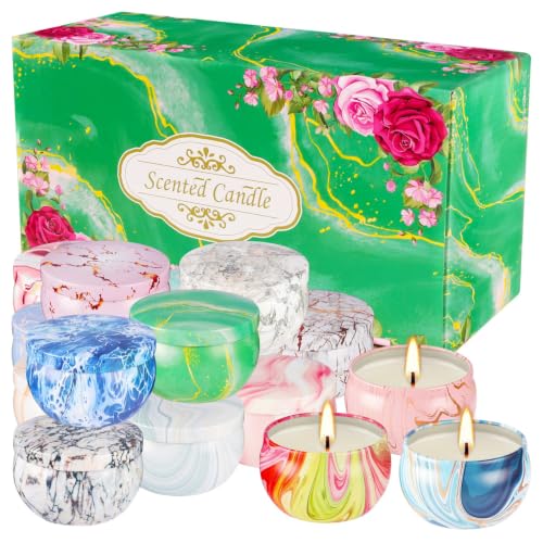 Image of 16-Pack Scented Candles Gift Set for Women - Marble Pattern Aromatherapy Candle with Lids, Natural Soy Wax Travel Tins, Stress Relief Home Scents & Birthday Gifts