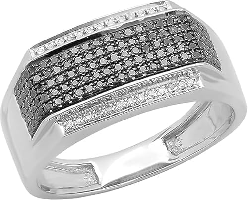 Purvika Jewels Men's Wedding Ring, 1.50 Carat Round Cut Lab Created Black and White Diamond Cluster, 925 Sterling Silver, 14k White Gold Finish
