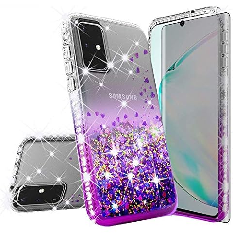 Galaxy Wireless Cases Compatible for Samsung Galaxy A52 5G Case w/TPU Screen Protector Liquid Quicksand Glitter Cute Bling Girls Women [Shock Proof] - Clear/Teal Cover