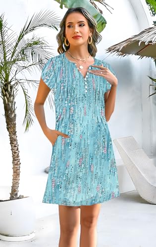 Disamer Womens Casual Dresses Short Sleeve Summer Dresses 2025 Boho Floral Beach Sundresses Spring A-Line Dress with Pockets2