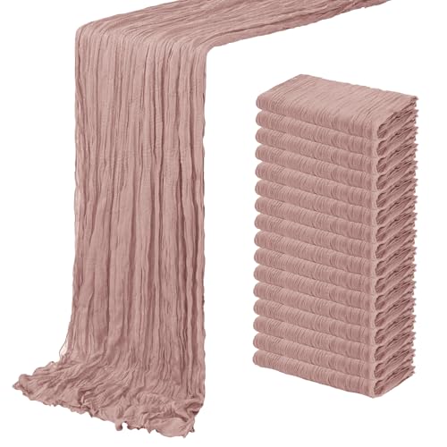 16 Pack Dusty Pink Cheesecloth Table Runner 20 x 120 inch Gauze Table Runners 10 FT Long,Semi Sheer Cheese Cloth Fabric Table Runner Bulk for Wedding,Party,Baby Shower,Bridal Shower Decoration