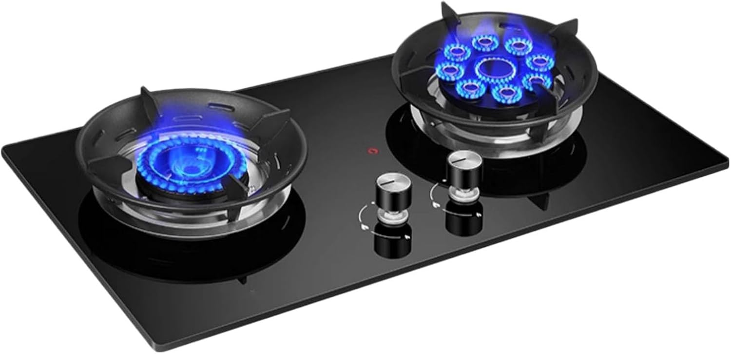Propane Stove,tempered Glass Gas Cooktop,2 Burners Portable Propane Stove,Maximum 17060BTU Great for Family Restaurants and Food Trucks (Color : LPG)