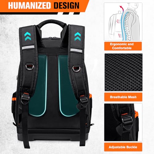 Tool Backpack Heavy Duty for Men Women, 77 Pockets Water-resistant Hvac Tool Bag Backpack Organizer with Waterproof Molded Base, 1680D, Durable Multi-Use Pocket for Electrician Construction by AUROPEAK - Image 5