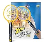 ZAP IT! Rechargeable Electric Fly Swatter Racket - 4,000-Volt Mosquito Zapper with USB Charging and LED Light - Large - Safe 3-Layer Mesh Bug Zapper Racquet for Indoors and Outdoors - Yellow