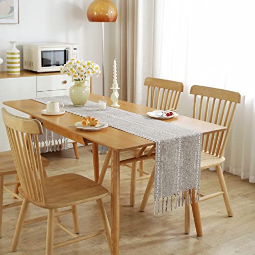 Jiale Table Runner, Rustic Farmhouse Table Runners With Tassels, Boho Cotton Linen Table Runner For Table Decorations, Holiday Party And Wedding, 72 Inches, Brown #TOP1