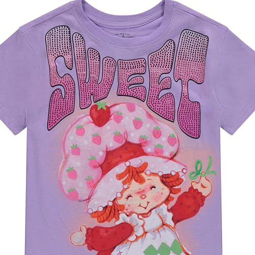 Strawberry Shortcake Conjunto de roupas de shorts e camiseta de motociclista para meninas pequenas e