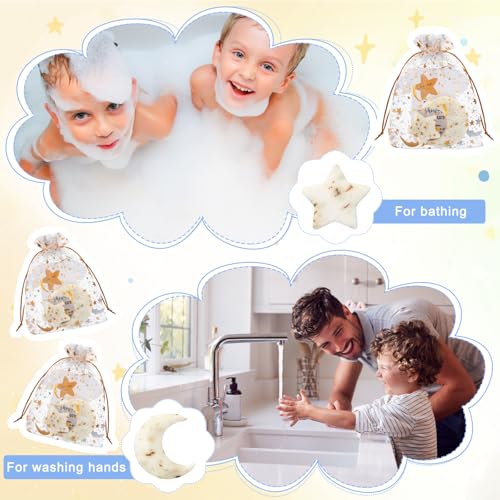 Image of 30 Sets Baby Shower Soap Favors for Guests Moon and Star Shaped Bath Soaps with Thank You Cards Organza Bags for Return Prizes Baptism Gifts Gender Reveal Birthday Party Decoration (White)