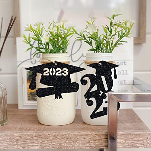 Black Grad Tags Class Of Graduation Party Decorations Glitter Centerpiece Paper Label Table Ideas #TOP3
