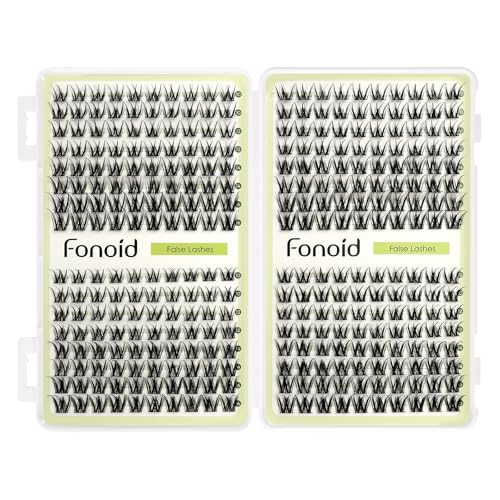 Fonoid Lash Clusters 320 Pcs Wispy Lash Clusters 10-16mm Eyelash Clusters C Curl Cluster Eyelash Extensions Soft Comfortable Individual Lashes For DIY At Home（Fishtail Cluster Lashes)
