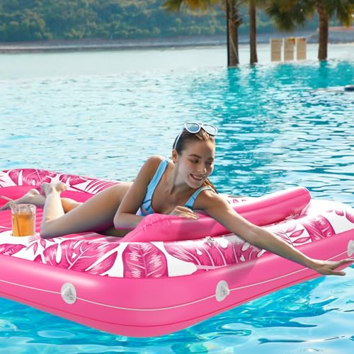 Image of Inflatable Tanning Pool Lounger Float - Jasonwell 4 in 1 Sun Tan Tub Sunbathing Pool Lounge Raft Floatie Toys Water Filled Tanning Bed Mat Pad for Adult Blow Up Kiddie Pools Kids Ball Pit (Rose,XL)