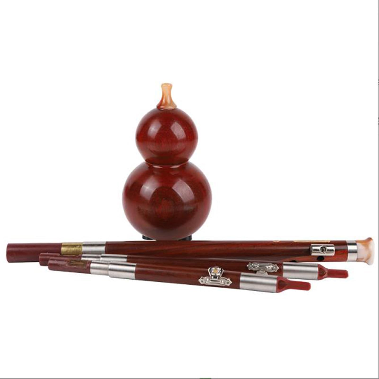 Hulusi, flauta Hulusi hecha a mano de bambú chino Hulusi con nudo chino for principiantes amantes de la música, instrumento de viento de madera (si bemol)(C key)