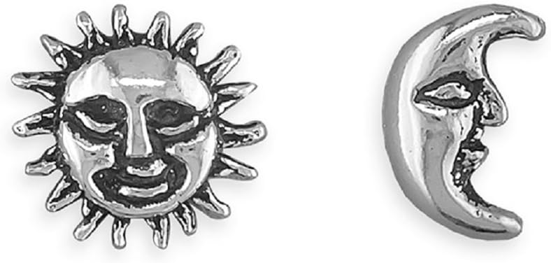 Small -oxidised moon and sun stud