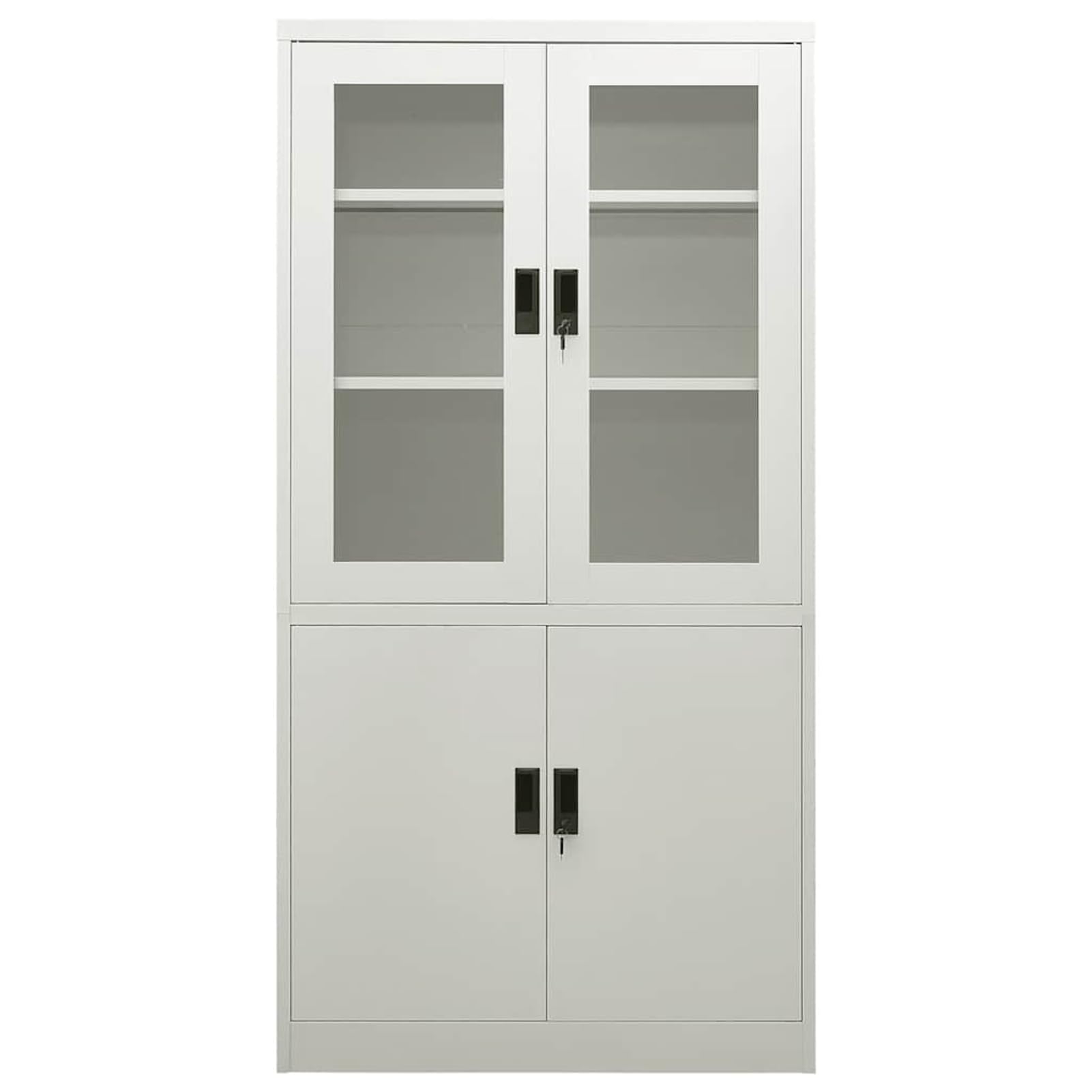 Gecheer Armadio per ufficio, schedario con 3 ripiani regolabili e 2 serrature, 90x40x180 cm, acciaio e vetro temperato, mobile per documenti for organizzazione ufficio e archiviazione