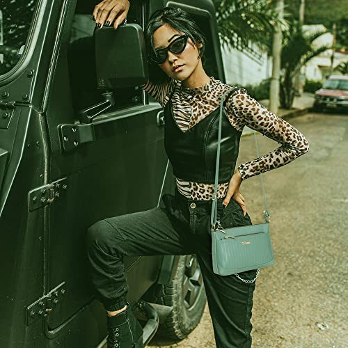 Image of EXOTIC Women's Studded Dual Tone Sling Bag -Green