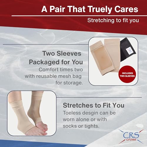 CRS Cross Lace Bite Pad Gel Sleeves. One Pair of Premium Padded Skate Socks to Cushion and Protection the Skate Bite Area for Ice Skating, Hockey, Roller, Skiing, or Boots. (One Size Fits Most) - Thumbnail 3