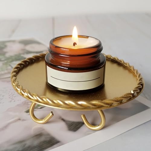 Vista 2 de Homoyoyo 2 portavelas dorados, candelabros decorativos, placa de pilar de hierro, soporte de vela de pedestal, centro de mesa para velas de cera