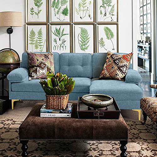 Cooldex 82” L Shape Sofa Convertible, Baby Blue Sectional Sofa, Mcm Sofa,Retro Sofa,Chenille Loveseat Sofa With Chaise， Removable And Washable Cushions (Baby Blue) #TOP10
