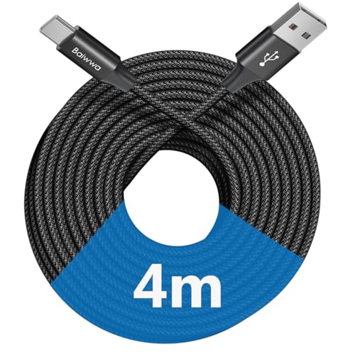 USB C Charger Cable 4M, Extra Long USB A to USB C Cable 3A Fast Charging Type C Lead Nylon for Samsung Galaxy S10 S9 Plus S8 Note 10 9 8, for PS5 Controller, Switch -Black